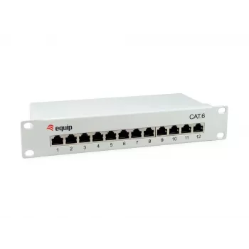 Equip 12-pordine Cat.6 varjestatud jaotuspaneel, helehall, Gigabit Ethernet, 1000 Mbit/s, RJ-45, Cat6, Cat6e, 1U, hall