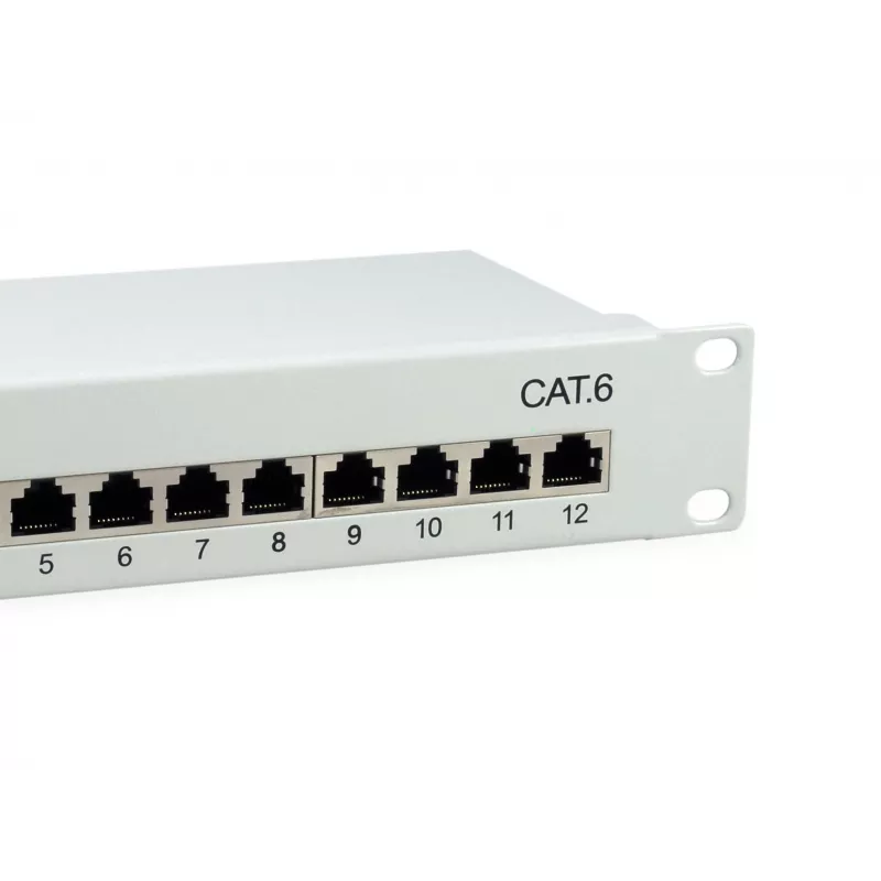 Equip 12-pordine Cat.6 varjestatud jaotuspaneel, helehall, Gigabit Ethernet, 1000 Mbit/s, RJ-45, Cat6, Cat6e, 1U, hall