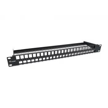 Equip 48-pordiline Keystone Cat.6 varjestamata paigalduspaneel, must, RJ-45, Cat6, 1U, must, teras, REACH, RoHS