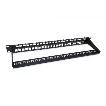 Equip 48-pordiline Keystone Cat.6 varjestamata paigalduspaneel, must, RJ-45, Cat6, 1U, must, teras, REACH, RoHS