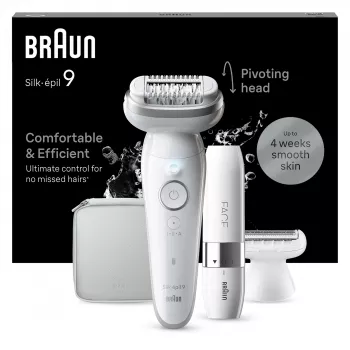 Epilaator BRAUN Silk-épil 9 SES9-341 — 40 pintsetti, Wet & Dry, 50 min aku, 2 kiirust, valge