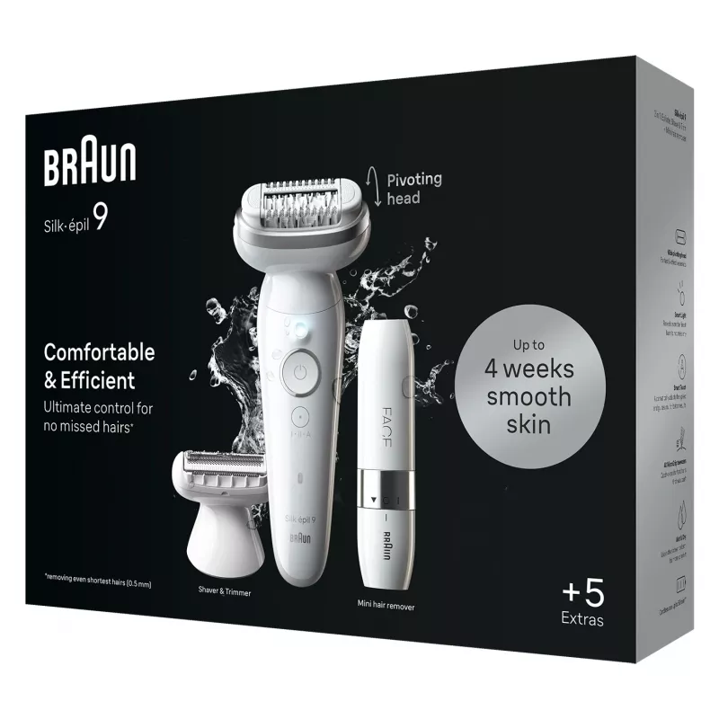 Epilaator BRAUN Silk-épil 9 SES9-341 — 40 pintsetti, Wet & Dry, 50 min aku, 2 kiirust, valge