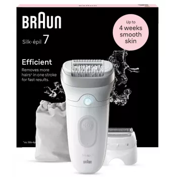 Epilaator BRAUN Silk-épil 7 7-041 — juhtmevaba märg- ja kuivepilaator MicroGrip, massaaži, pardli ja bikiinitrimmeriga, hall/valge
