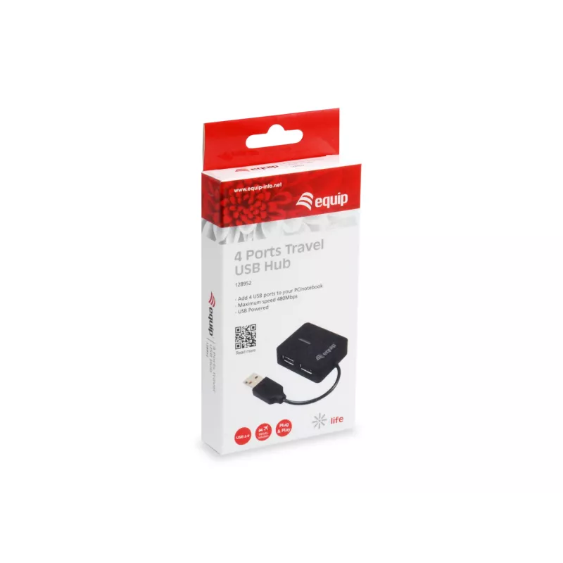 Equip 128952 USB-jaotur USB 2.0 480 Mbit/s Must