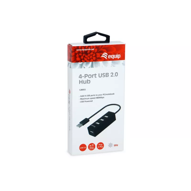 Equip 4-pordiline USB 2.0 jaotur, USB 2.0, USB 2.0, 480 Mbit/s, Must, Hiina, CE, RoHS