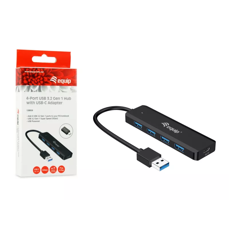 4-Port USB 3.2 Gen 1 Hub Equip with USB-C Adapter Must 5000 Mbit/s
