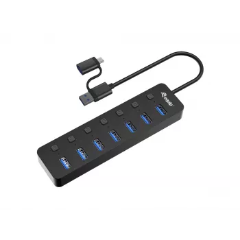 USB-jaotur Equip 7-pordiline USB 3.2 Gen 1 jaotur toiteadapteriga