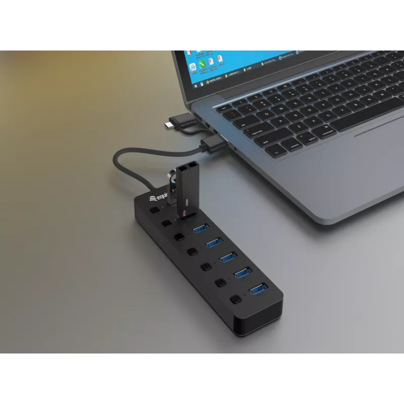 USB-jaotur Equip 7-pordiline USB 3.2 Gen 1 jaotur toiteadapteriga