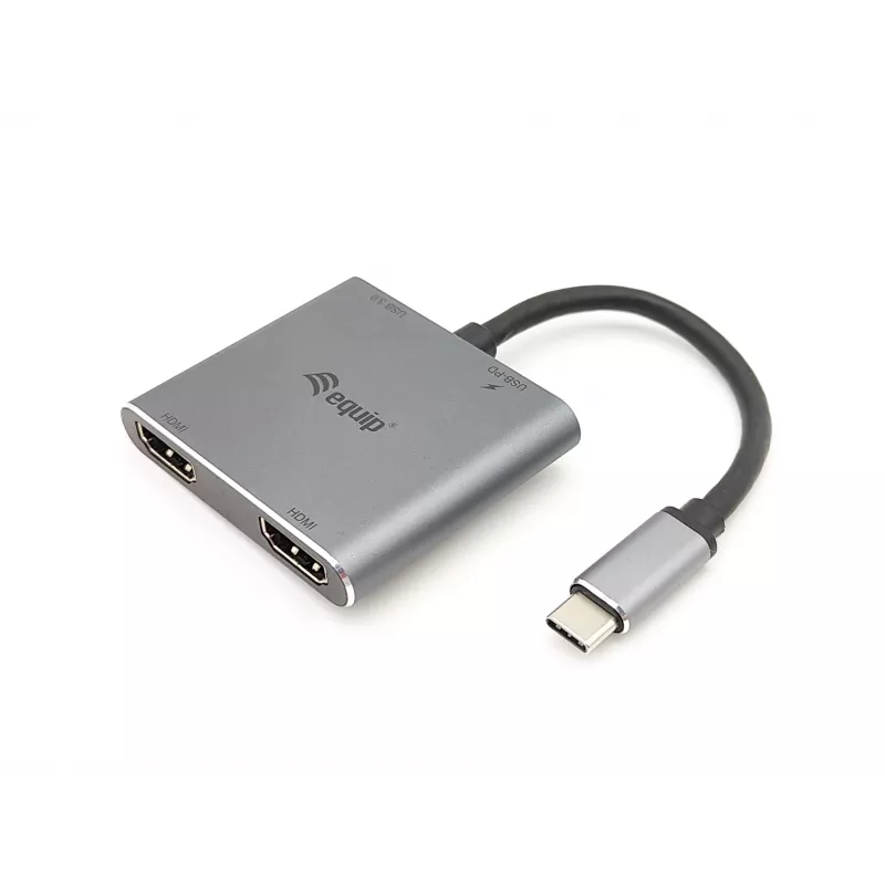 Equip USB-C 4 in 1 Dual HDMI Adapter, USB 3.2 Gen 1 (3.1 Gen 1) Type-C, hõbedane, 4K Ultra HD, 30 Hz, HDMI, alumiinium