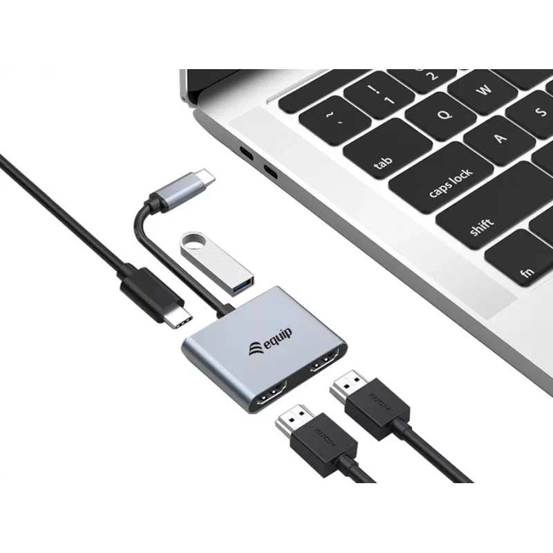 Equip USB-C 4 in 1 Dual HDMI Adapter, USB 3.2 Gen 1 (3.1 Gen 1) Type-C, hõbedane, 4K Ultra HD, 30 Hz, HDMI, alumiinium