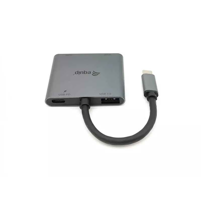 Equip USB-C 4 in 1 Dual HDMI Adapter, USB 3.2 Gen 1 (3.1 Gen 1) Type-C, hõbedane, 4K Ultra HD, 30 Hz, HDMI, alumiinium