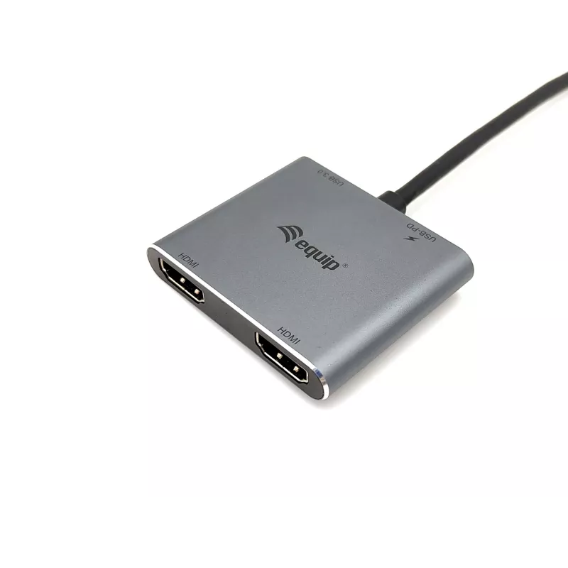 Equip USB-C 4 in 1 Dual HDMI Adapter, USB 3.2 Gen 1 (3.1 Gen 1) Type-C, hõbedane, 4K Ultra HD, 30 Hz, HDMI, alumiinium