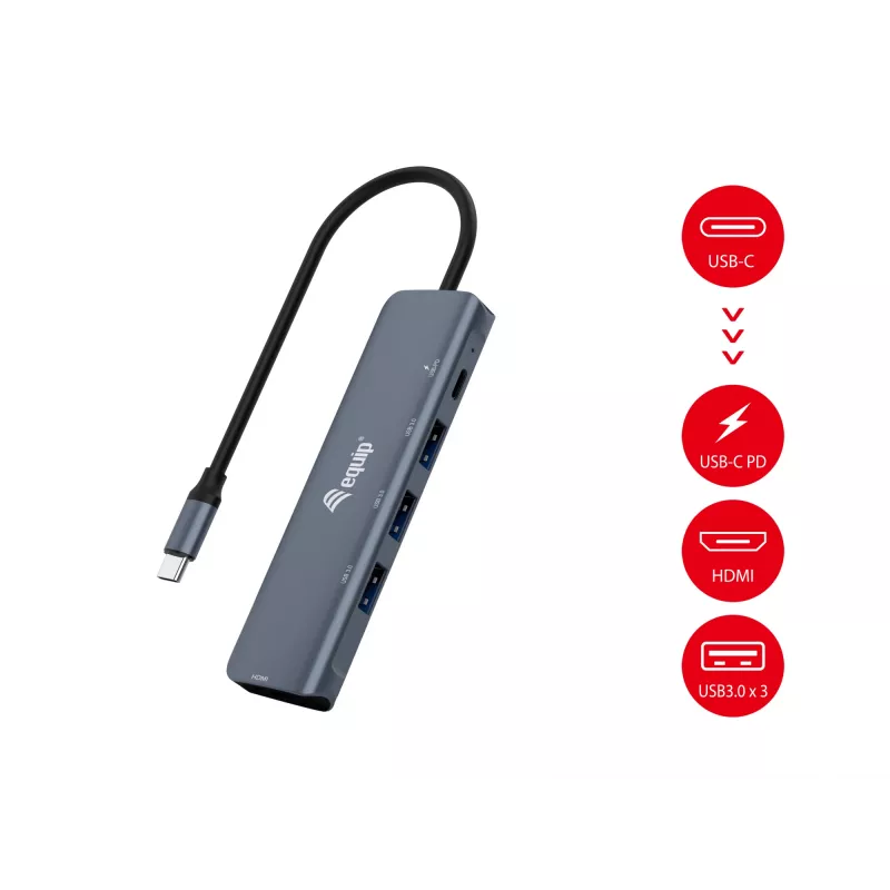 Equip USB-C 5-in-1 MULTIFUNKTSIOONIGA adapter, HDMI, USB 3.2 GEN1, 100W USB PD
