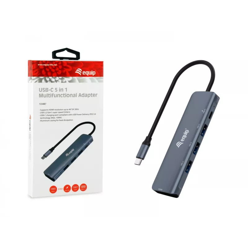 Equip USB-C 5-in-1 MULTIFUNKTSIOONIGA adapter, HDMI, USB 3.2 GEN1, 100W USB PD