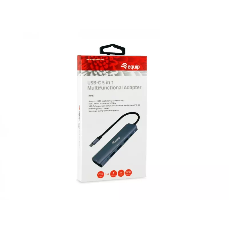 Equip USB-C 5-in-1 MULTIFUNKTSIOONIGA adapter, HDMI, USB 3.2 GEN1, 100W USB PD