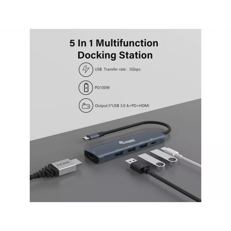 Equip USB-C 5-in-1 MULTIFUNKTSIOONIGA adapter, HDMI, USB 3.2 GEN1, 100W USB PD