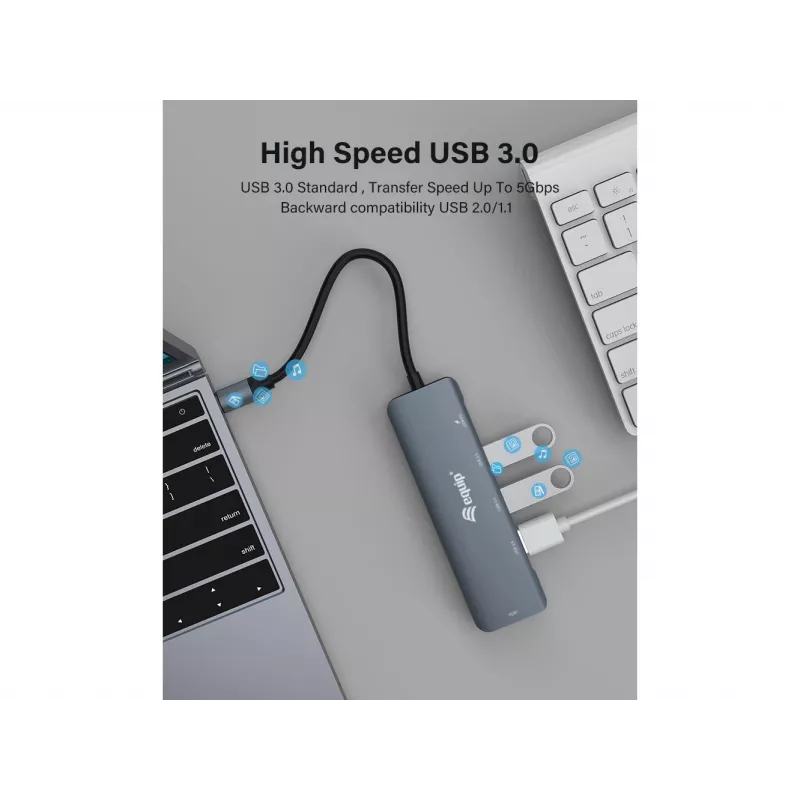Equip USB-C 5-in-1 MULTIFUNKTSIOONIGA adapter, HDMI, USB 3.2 GEN1, 100W USB PD