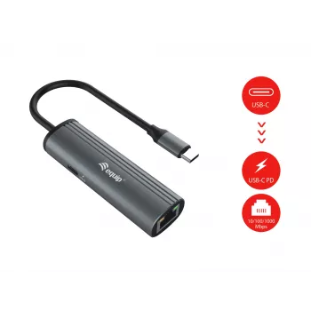 Equip USB-C — RJ45 Gigabit võrk + PD Adapter USB USB-C 100W