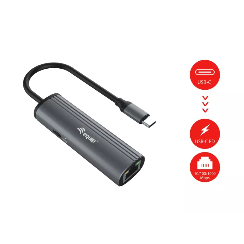Equip USB-C — RJ45 Gigabit võrk + PD Adapter USB USB-C 100W