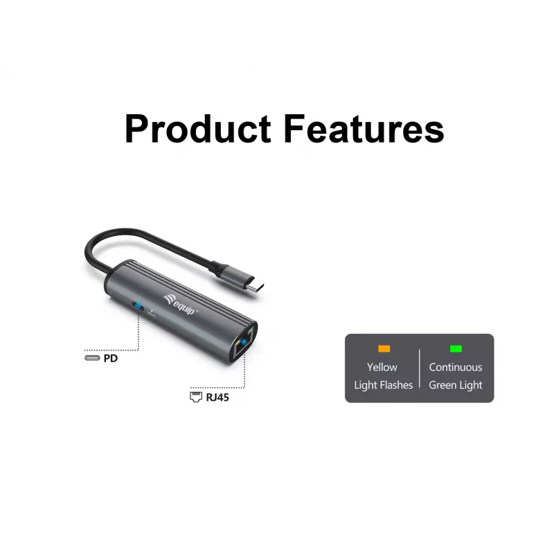 Equip USB-C — RJ45 Gigabit võrk + PD Adapter USB USB-C 100W