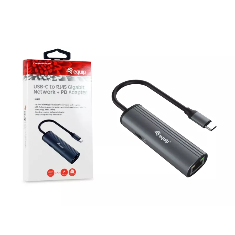 Equip USB-C — RJ45 Gigabit võrk + PD Adapter USB USB-C 100W