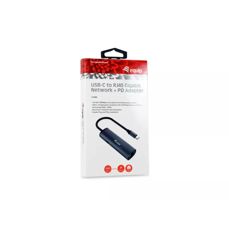 Equip USB-C — RJ45 Gigabit võrk + PD Adapter USB USB-C 100W