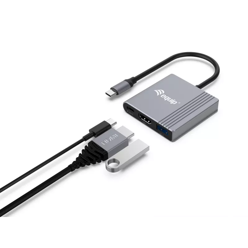 Equip 3-ühes USB-C HDMI / USB-A / USB PD adapter, 3.2 Gen 1 (3.1 Gen 1), USB USB-C, HDMI-väljund, 3840 x 2160 pikslit