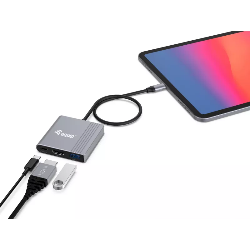 Equip 3-ühes USB-C HDMI / USB-A / USB PD adapter, 3.2 Gen 1 (3.1 Gen 1), USB USB-C, HDMI-väljund, 3840 x 2160 pikslit