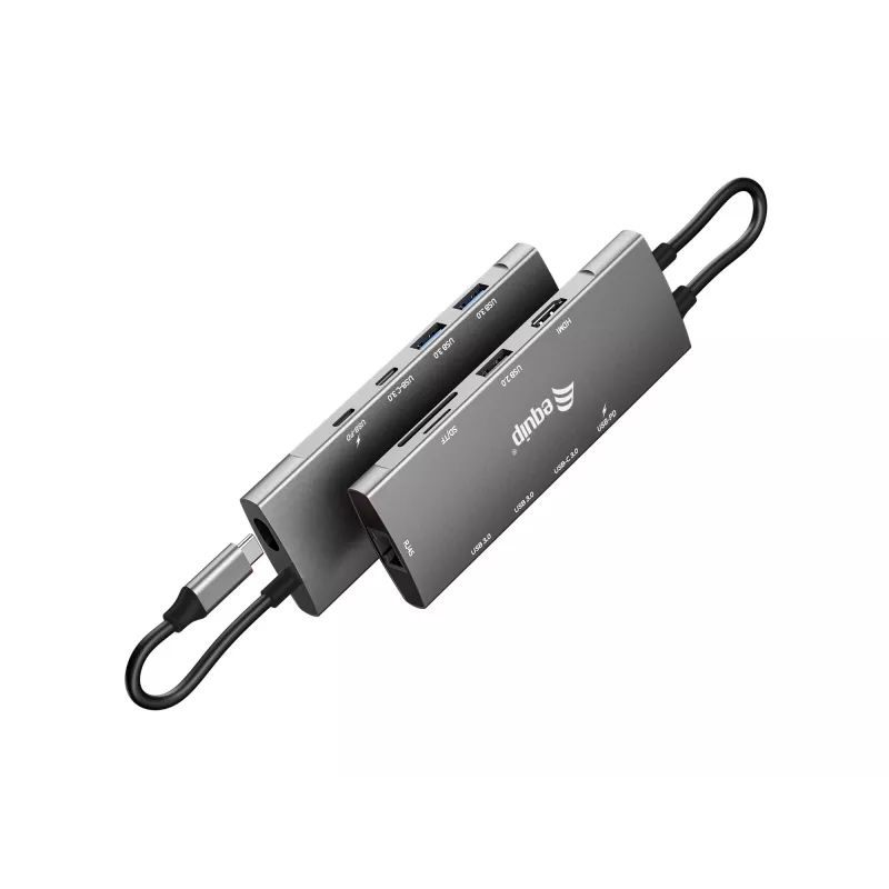 Equip USB-C 9-in-1 multifunktsionaalne adapter, HDMI 4K/60 Hz, Gigabit LAN, USB 3.2 Gen1, SD/TF, 100 W USB PD