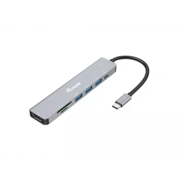 Equip USB-C 7-in-1 multifunktsionaalne adapter, HDMI 4K/60Hz, USB 3.2 Gen1 x 3, TF/MICRO SD, 100W USB PD