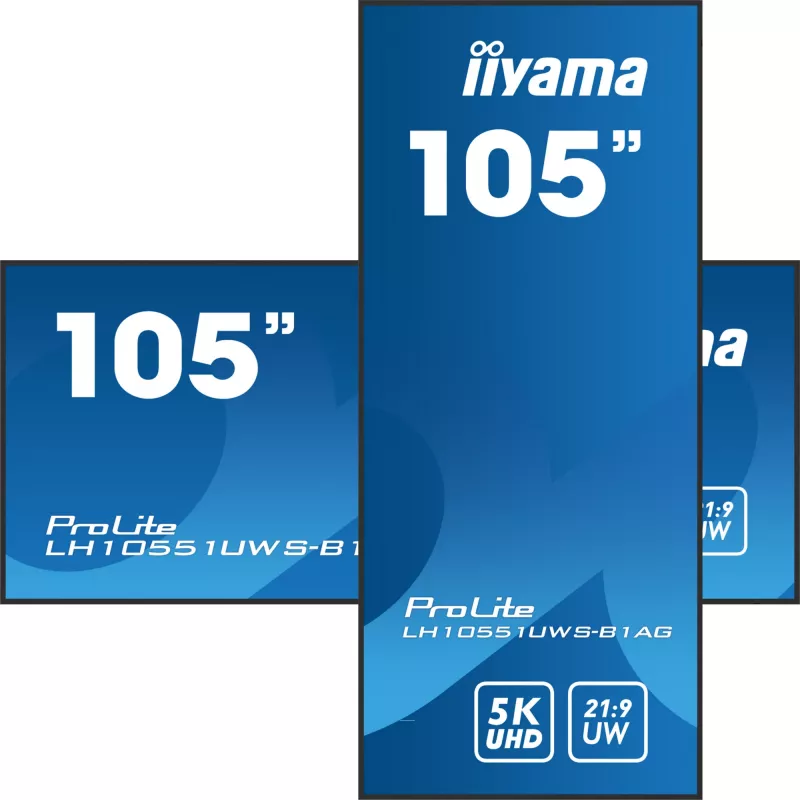 iiyama LH10551UWS-B1AG Signage Display Digitaalne infokuva lameekraan 2.67 m (105 tolli) LED 500 cd/m² UltraWide 5K HD Must 24/7