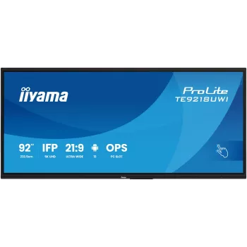 iiyama TE9218UWI-B1AG Signage-ekraan Kiosk-kujundus 2.32 m (91.5 tolli) LED Wi-Fi 500 cd/m² 5K Ultra HD Must Puutetundlik Sisseehitatud protsessor Android 16/7