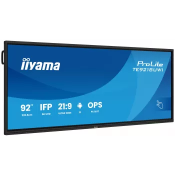 iiyama TE9218UWI-B1AG Signage-ekraan Kiosk-kujundus 2.32 m (91.5 tolli) LED Wi-Fi 500 cd/m² 5K Ultra HD Must Puutetundlik Sisseehitatud protsessor Android 16/7