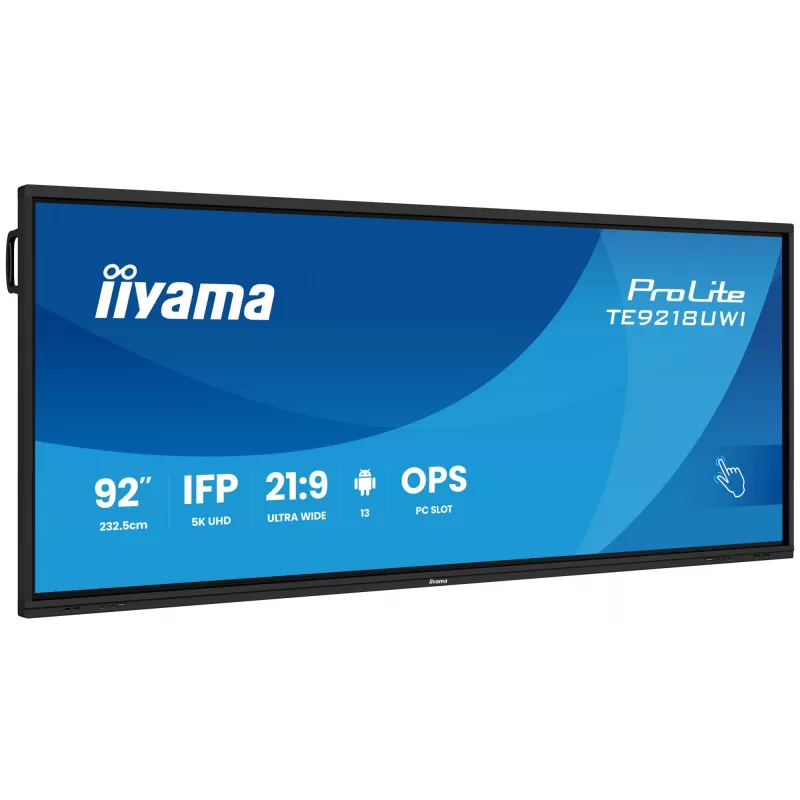 iiyama TE9218UWI-B1AG Signage-ekraan Kiosk-kujundus 2.32 m (91.5 tolli) LED Wi-Fi 500 cd/m² 5K Ultra HD Must Puutetundlik Sisseehitatud protsessor Android 16/7