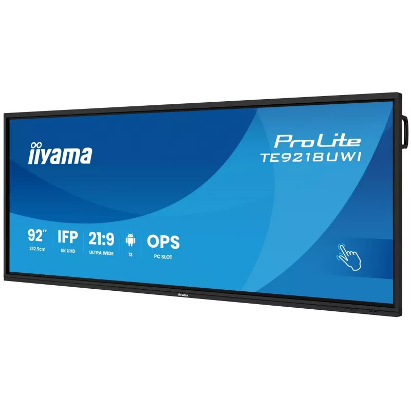 iiyama TE9218UWI-B1AG Signage-ekraan Kiosk-kujundus 2.32 m (91.5 tolli) LED Wi-Fi 500 cd/m² 5K Ultra HD Must Puutetundlik Sisseehitatud protsessor Android 16/7