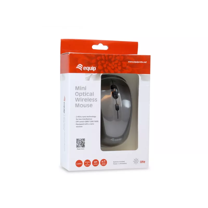 Equip Mini Optiline Juhtmevaba Hiir, Mõlemakäeline, Optiline, RF Juhtmevaba, 1600 DPI, Hall