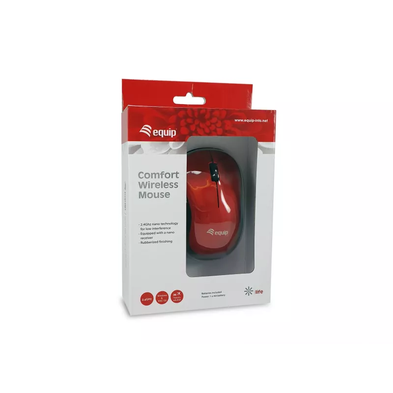 Juhtmevaba hiir Equip Comfort Red RF Wireless