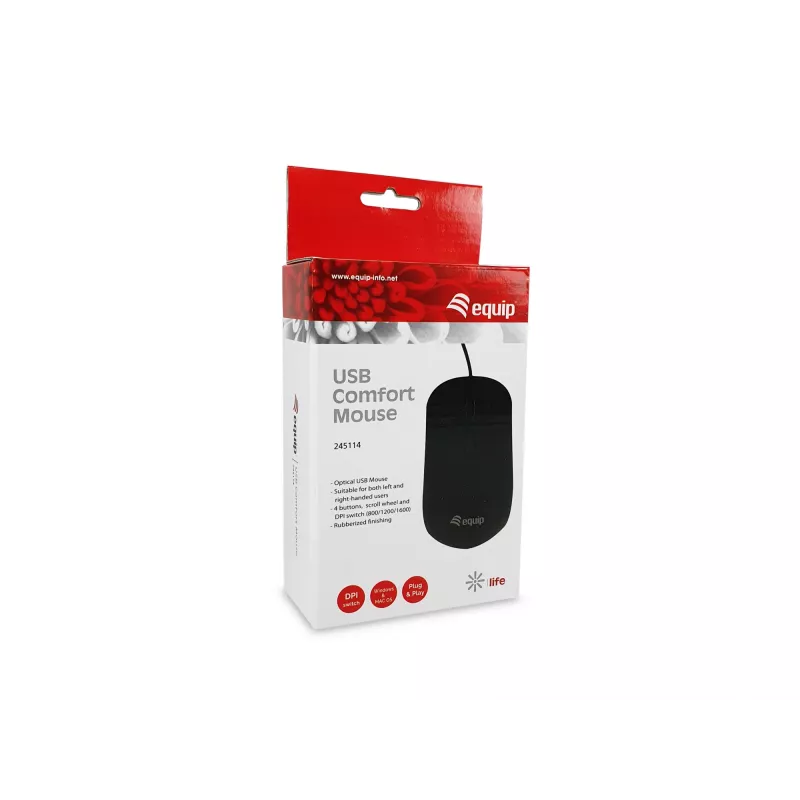 Equip USB Comfort hiir, kahekäeline, optiline, USB Type-A, 1600 DPI, must