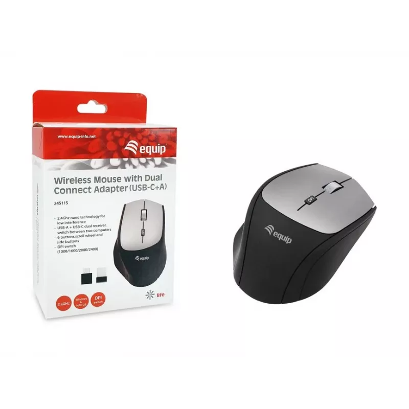 Equip 245115 juhtmevaba hiir kahe ühendusvõimalusega adapteriga (USB-C+A)