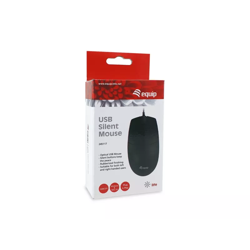 Equip USB vaikne hiir, mõlemakäeline, optiline, USB Type-A, 1200 DPI, must