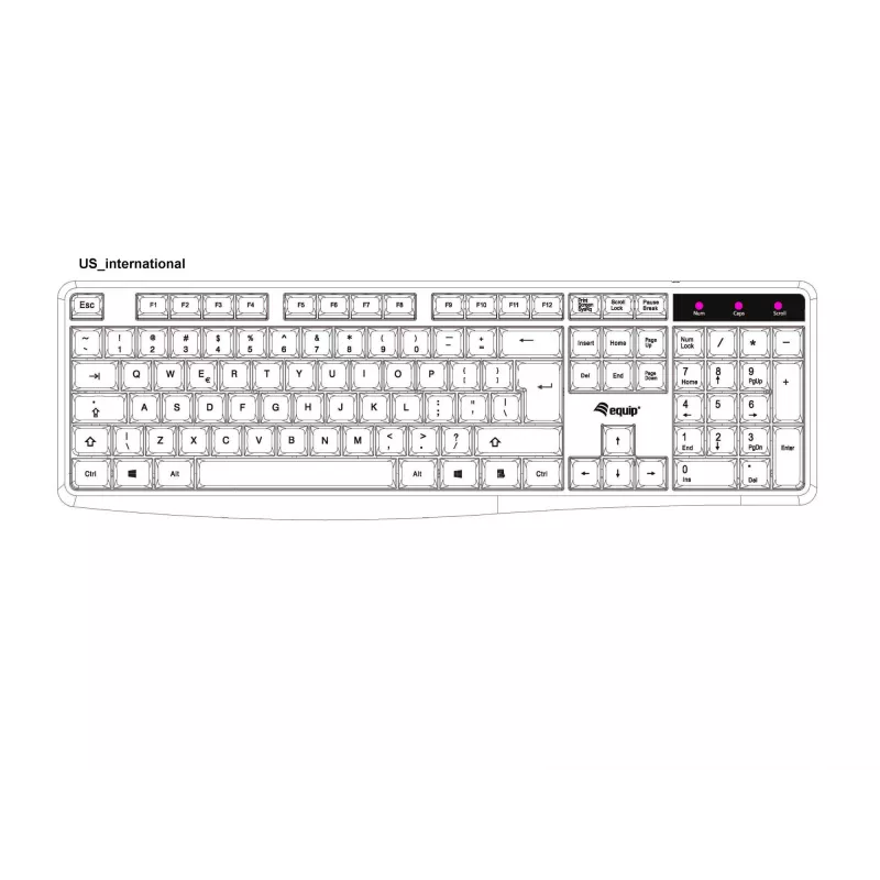 Equip juhtmega USB-klaviatuur, US/International paigutus (QWERTY), täissuuruses (100%), juhtmega, USB, QWERTY, must
