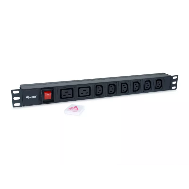 Equip 8 pistikupesaga toitejaotusseade, 6 x IEC-C13 + 2 x IEC-C19, sisse-/väljalüliti, alumiiniumkorpus