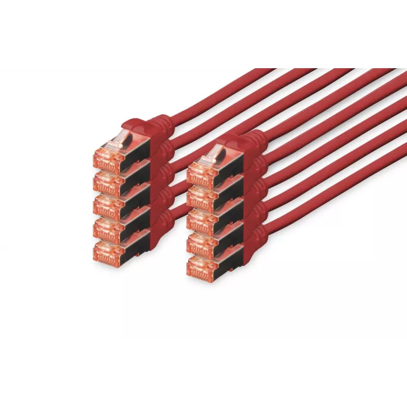 DIGITUS patch-kaabel Vaskjuht - CAT6 - S/FTP - Snagless - 25cm - punane - 10 tk pakis