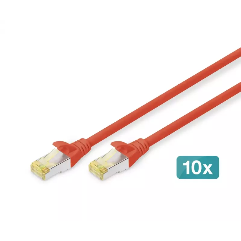 DIGITUS ühenduskaabel - CAT6a - S/FTP - takerdumiskindel - 3 m - punane - 10 tk