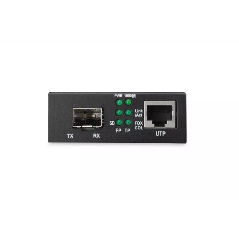 DIGITUS meediamuundur, SFP 10/100/1000Base-T SFP avatud pesale, koos toiteplokiga, ilma SFP-moodulita