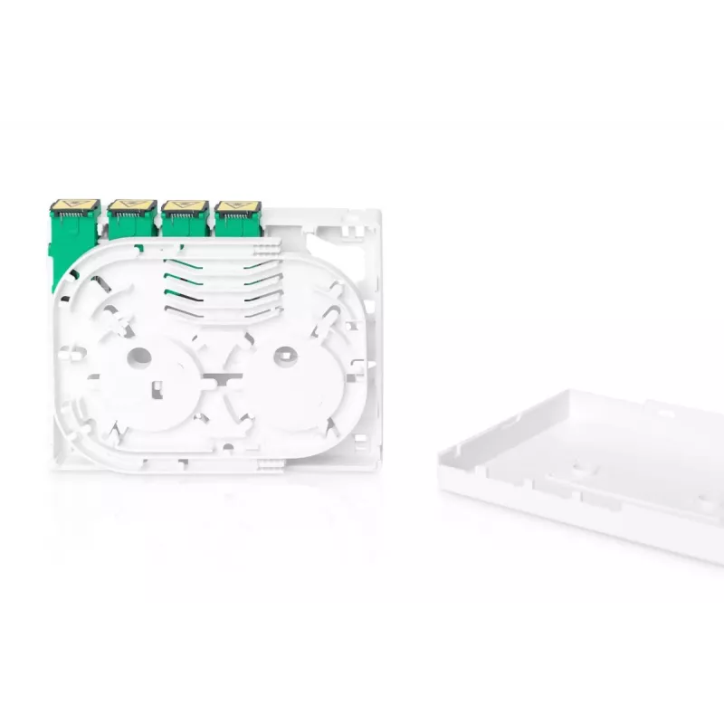 DIGITUS FTTH enclosure, with 4x SC (APC) SX adapter surface and DIN-rail mount