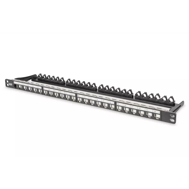 DIGITUS Modulaarne varjestatud patch-paneel, 24 porti, märgistusväli, 0,5U, raami paigaldatav, värv must RAL 9005
