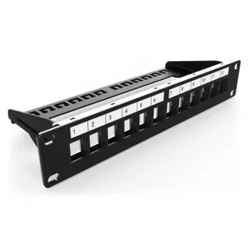 DIGITUS Modulaarne paigalduspaneel, varjestatud 12-port, tühi, 1U, 254mm (10 tolli) riiulikinnitus, värv must RAL 9005