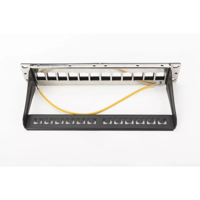 DIGITUS Modulaarne paigalduspaneel, varjestatud 12-port, tühi, 1U, 254mm (10 tolli) riiulikinnitus, värv must RAL 9005