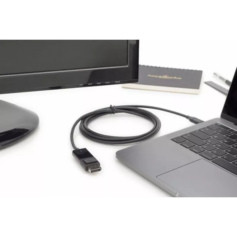 DIGITUS USB USB-C adapterkaabel, USB-C DP-le M/M, 2 m 4K/60 Hz, 32,4 Gbit/s, CE, must